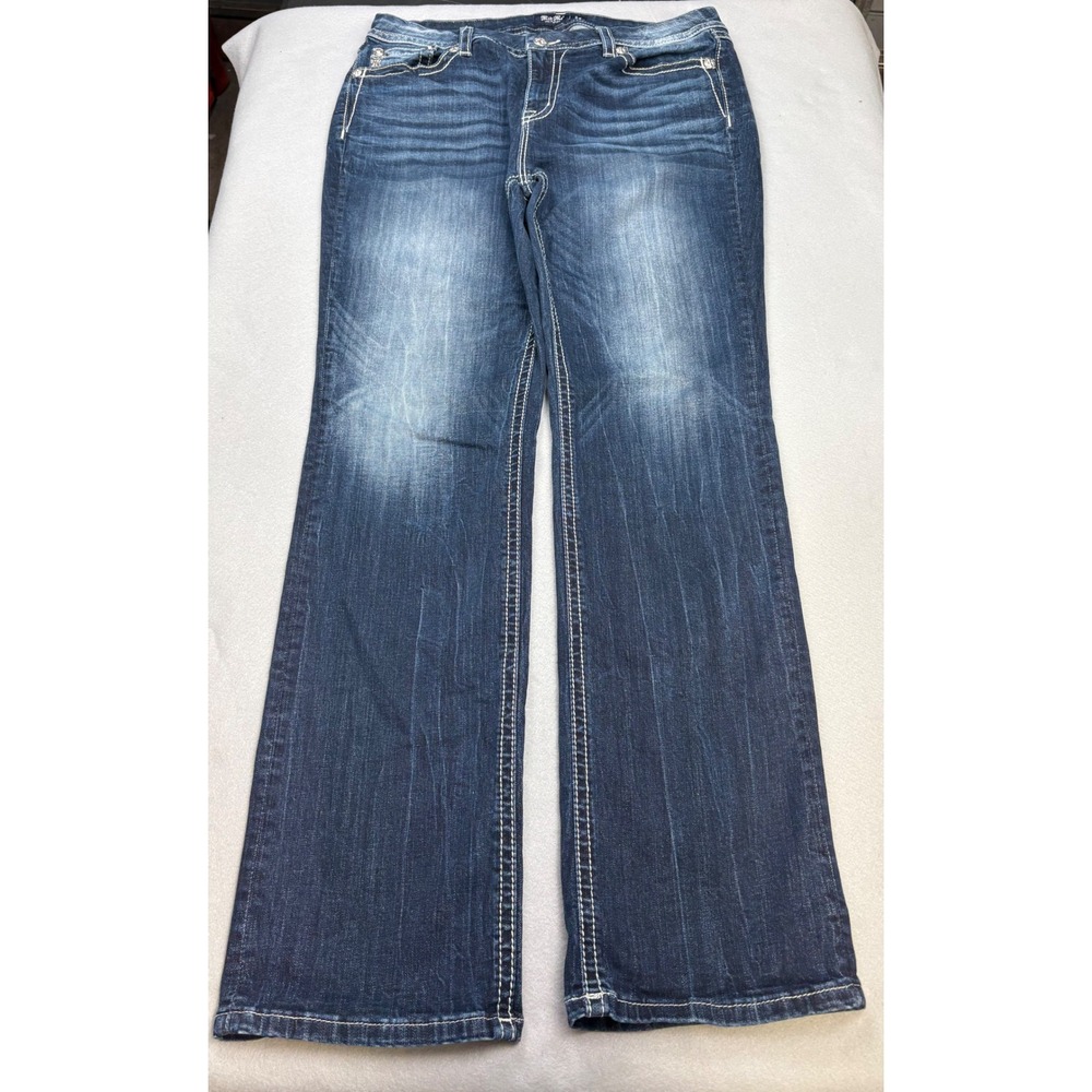 Miss Me Curvy Straight Jeans Womens 34x32 Y2K Rhinestone Dark Wash